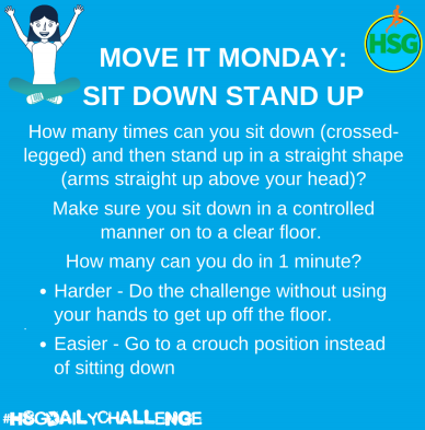 Today's exercise, sit down stand up.